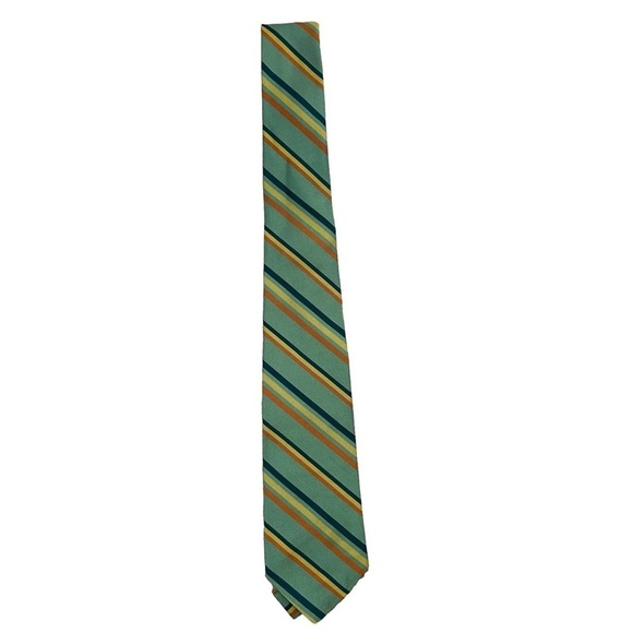 Men’s Vintage Green Yellow Orange Striped Tie - Picture 1 of 5